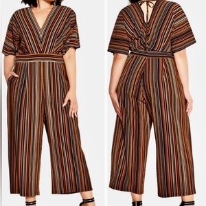 City Chic Striped Wide Leg Jumpsuit